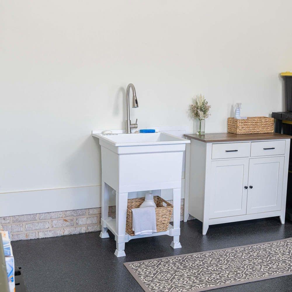 UTILITYSINKS Plastic 24" Freestanding Compact Utility Tub Sink for Workshop, Laundry Room, Garage, Greenhouse & Pet Wash Station, White