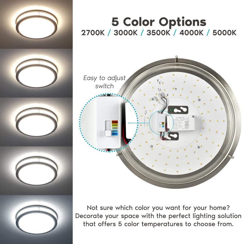 Luxrite 14 Inch LED Flush Mount Ceiling Light, Color Temperature Selectable 2700K / 3000K / 3500K / 4000K / 5000K