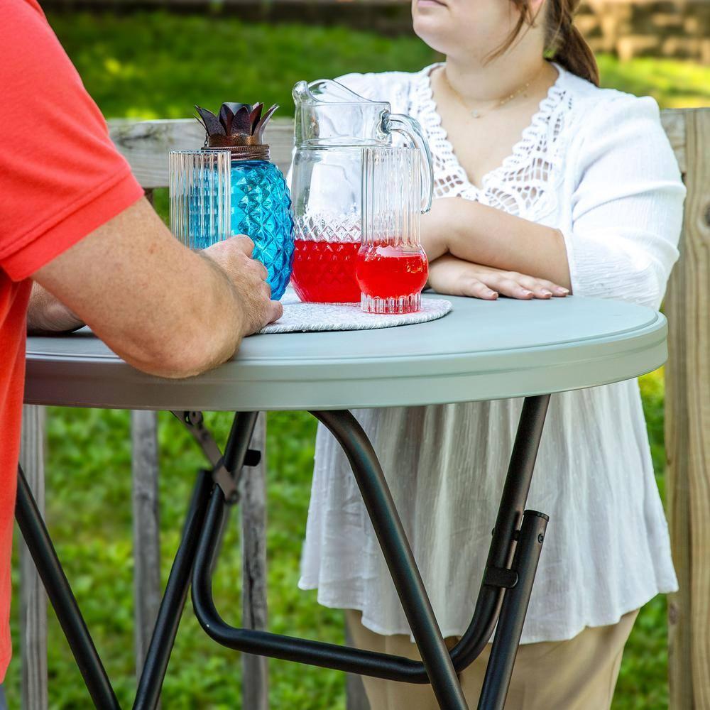 Sunnydaze Outdoor Folding Round Patio Bar-Height Table with Iron Legs and Plastic Top - 31.75" - Gray