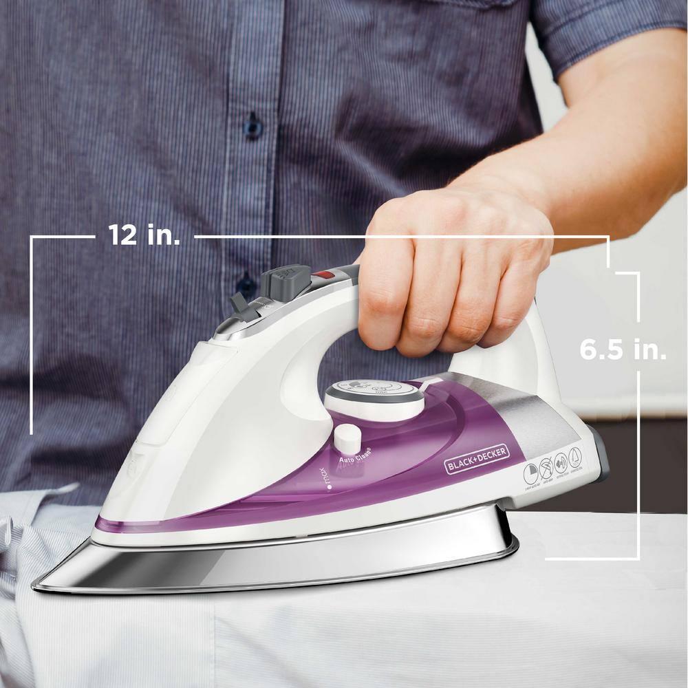 BLACK+DECKER IR1350S Professional Steam Iron with Stainless Steel Soleplate and Extra-Long Cord, Purple