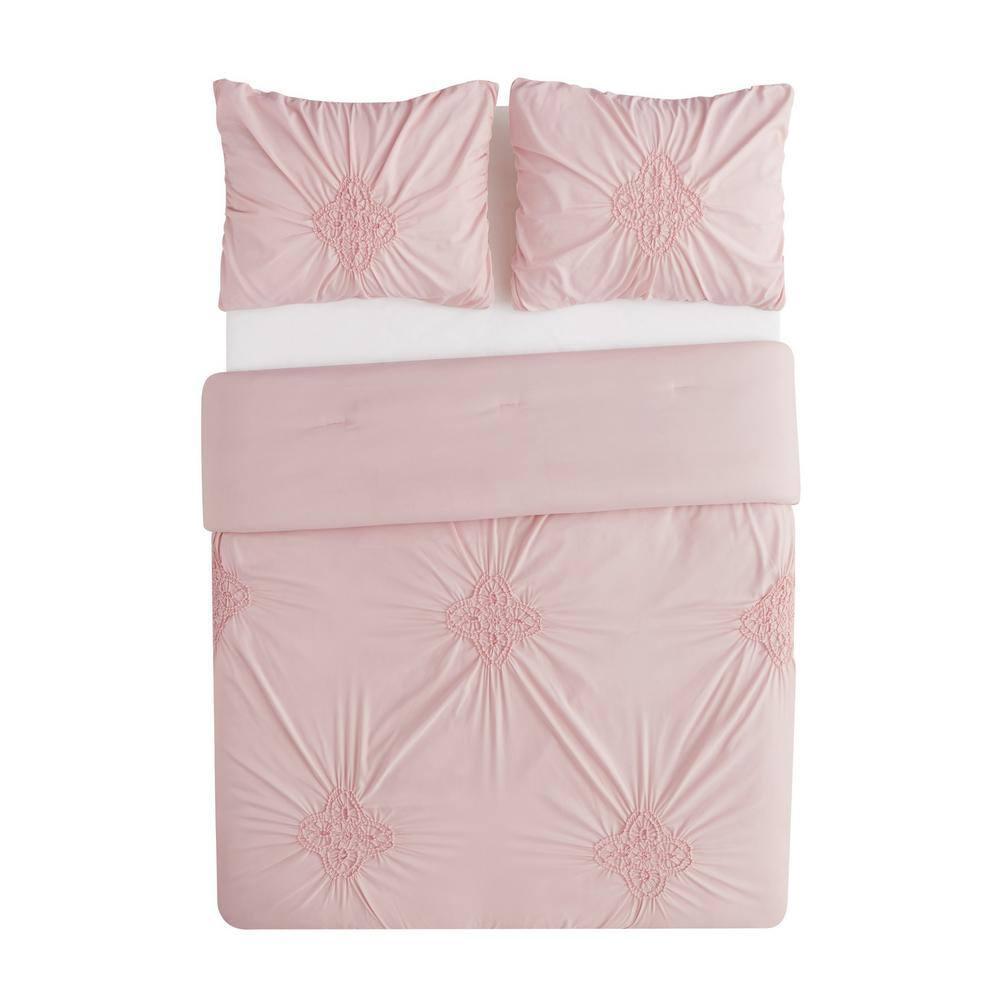 Christian Siriano NY Greorgia Rouched Duvet Set, Full/Queen, Blush Pink 3 Piece