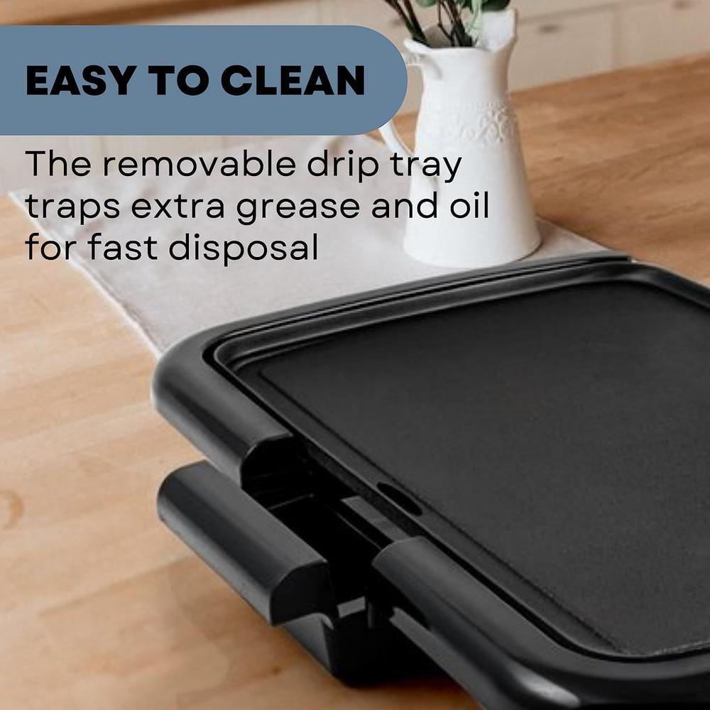 OVENTE Electric Griddle with 16" x 10" Flat Non-Stick Cooking Surface, Black GD1610B