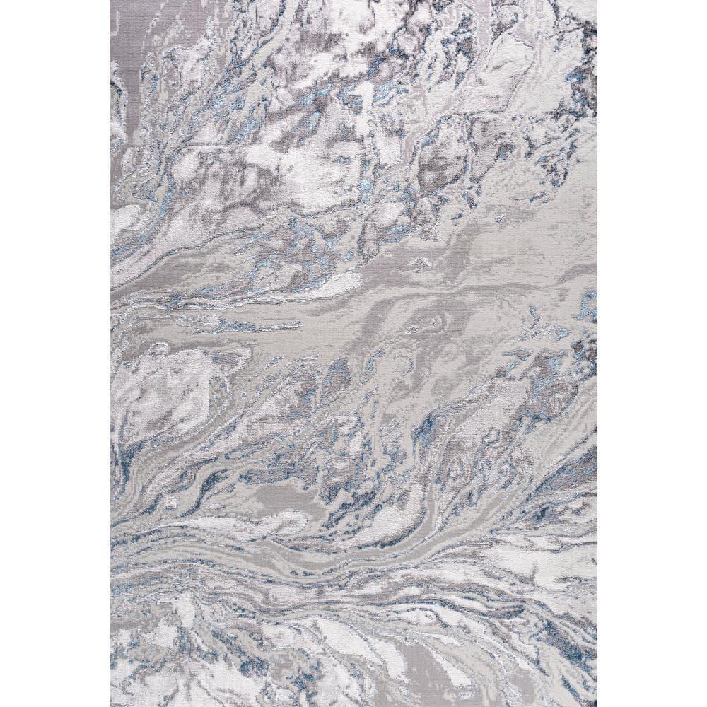 5'x8' Swirl Marbled Abstract Area Rug, Gray/Blue - JONATHAN Y