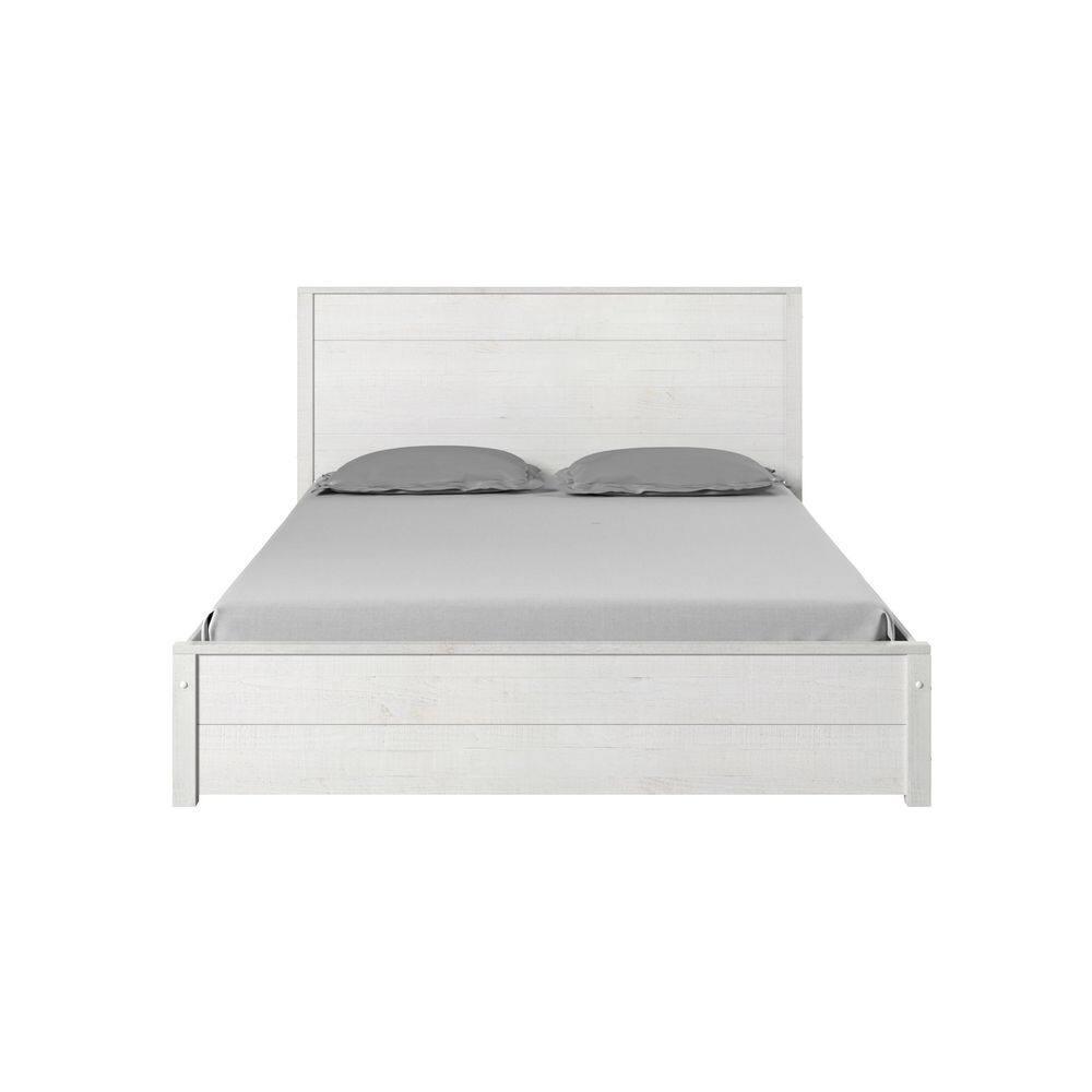 Camaflexi Hampton Solid Wood King Size Bed Frame with Headboard, King Bed with Wood Slat Supports, Coastal White Finish