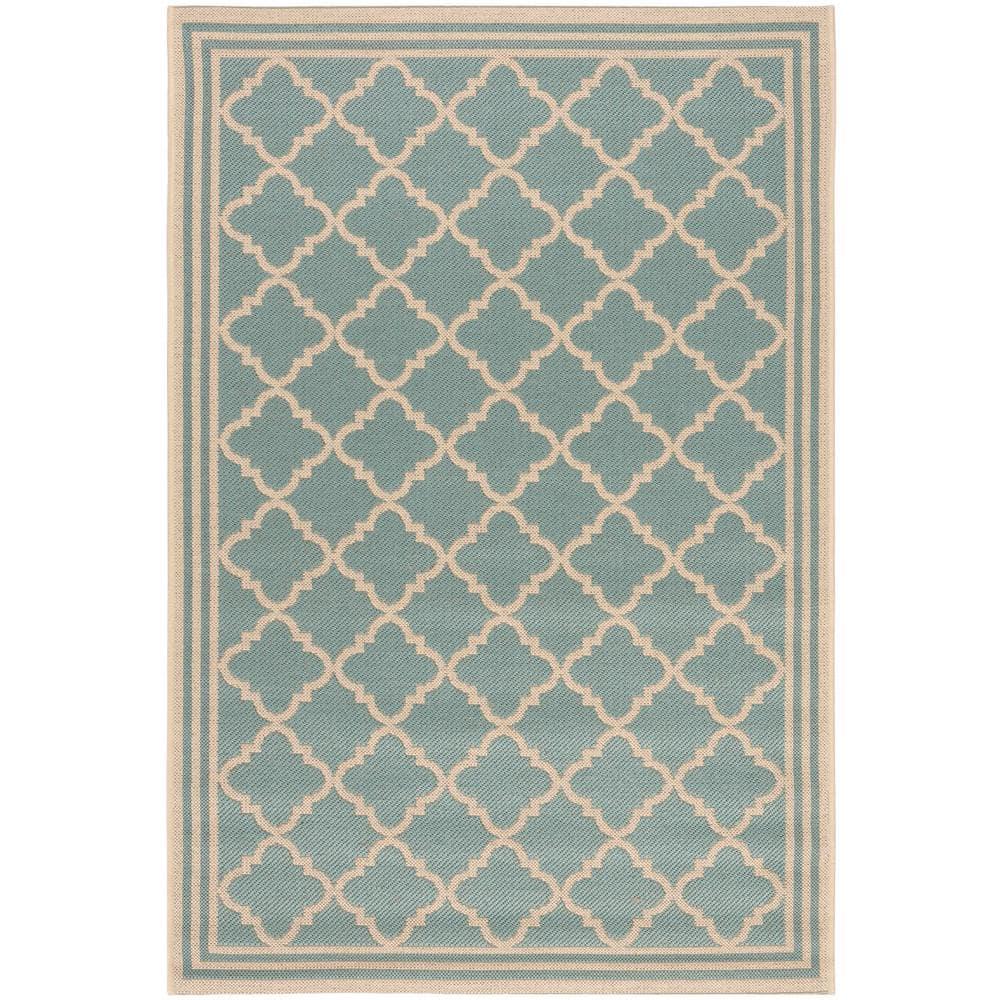 SAFAVIEH Beach House Nima Trellis Indoor/Outdoor Area Rug Aqua/Cream, 5'3" x 7'6"