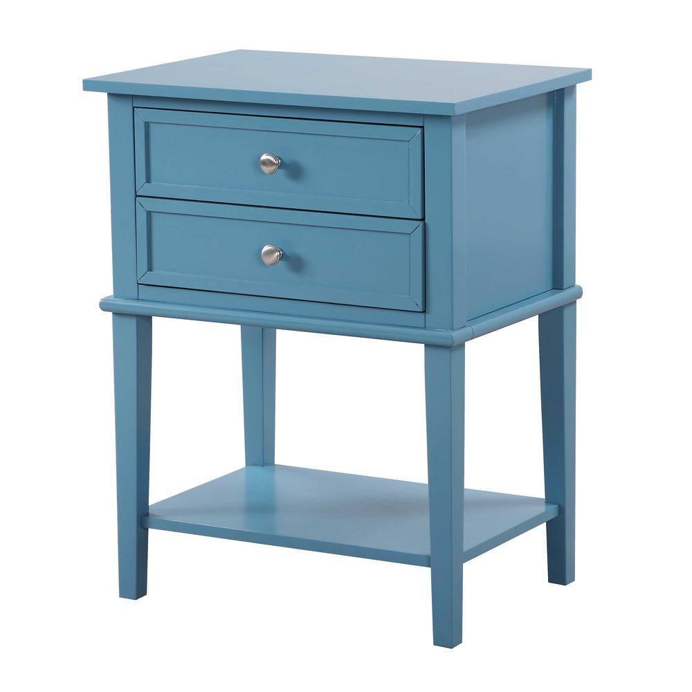 Newton Teal 2-Drawer Solid Wood Nightstand with Shelf