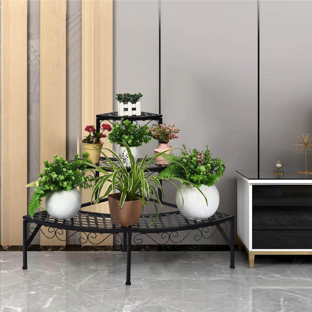 Spaco 3 Tier Metal Corner Plant Display Rack, Corner Shelf, Plant Stand, Black