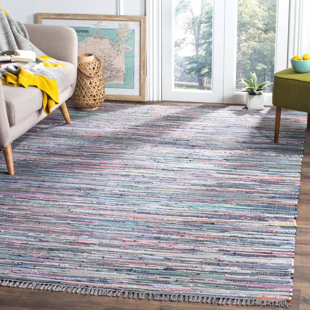 Rag Rug RAR121 Hand Woven Indoor Accent Rug - 4'x6' - Aqua/Multi - Safavieh