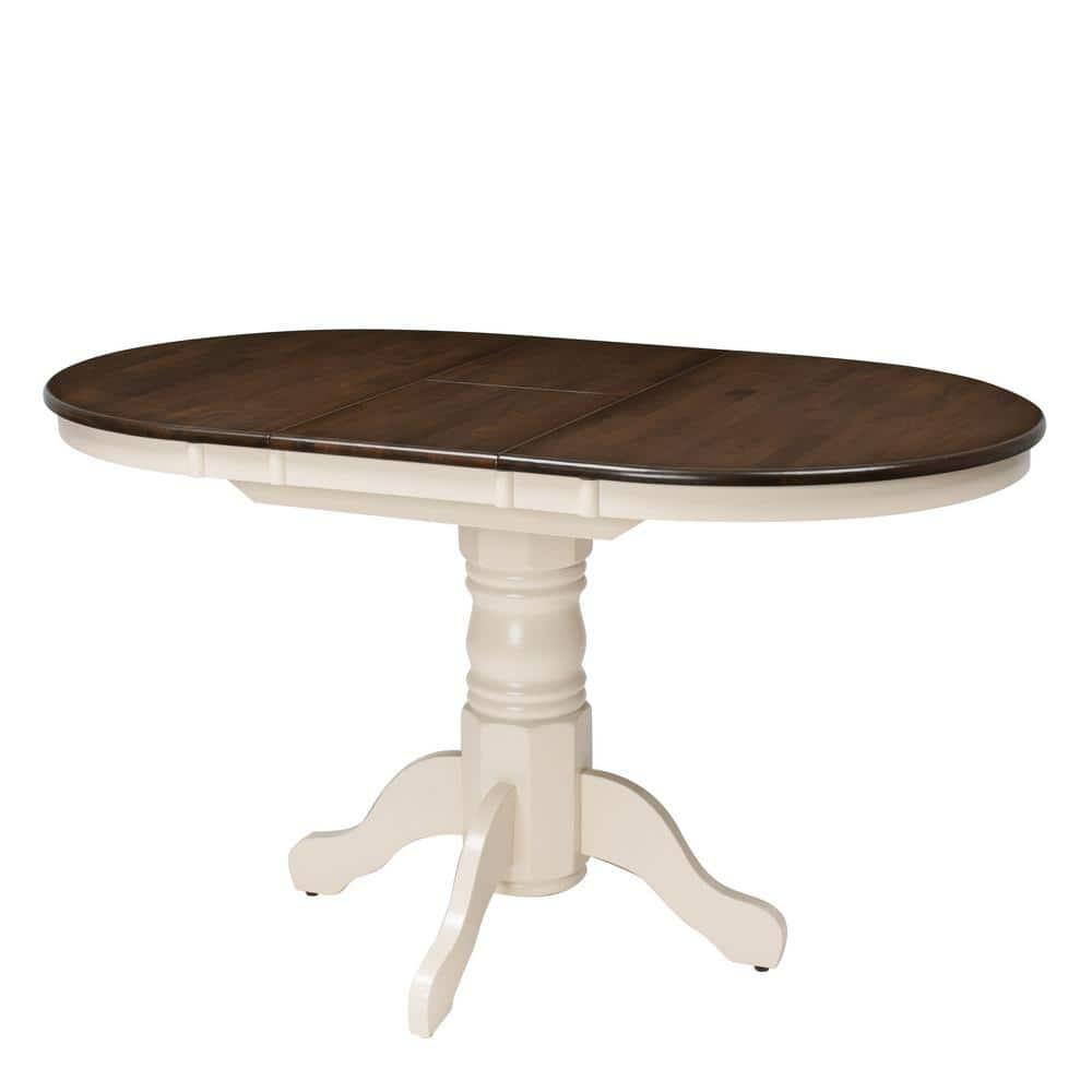 CorLiving Dillon Brown and Cream Extendable Dining Table with Wood Pedestal Base