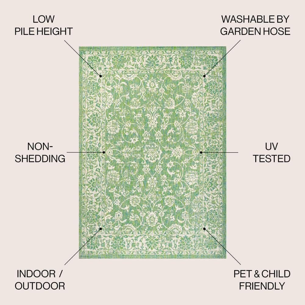 9' x 12' Tela Bohemian Textured Weave Floral Indoor/Outdoor Area Rug, Cream/Green - JONATHAN Y