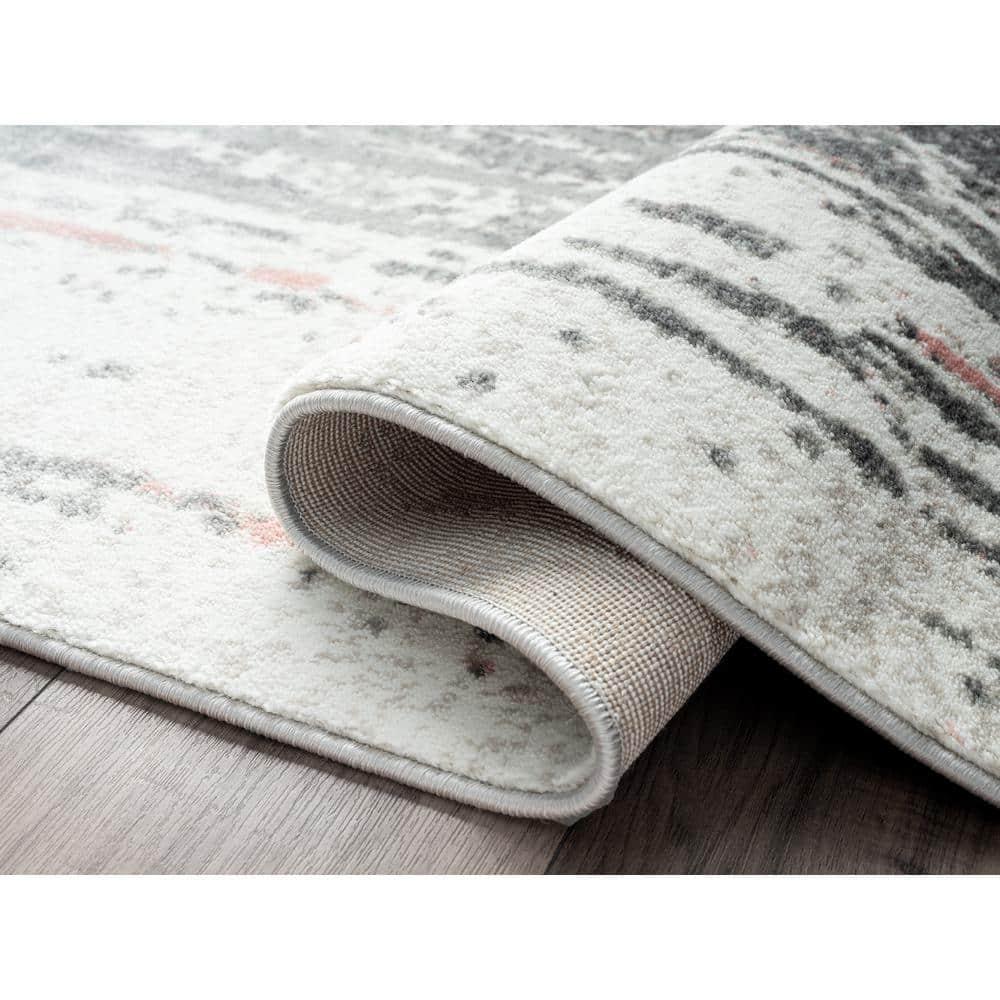 Abani Laguna Grey Pink Drip Lines 4' x 6' 4' x 6'