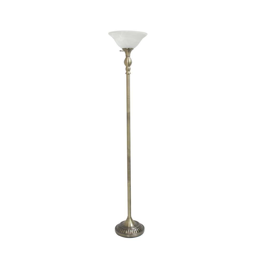 1-Light Classic Torchiere Floor Lamp with Marbleized Glass Shade Antique Brass - Lalia Home: UL Listed, Metal Base, Rotary Switch