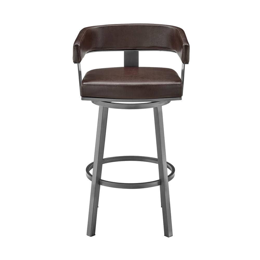 Armen Living Lorin30" Bar Height Swivel Bar Stool in Java Finish and Chocolate Faux Leather