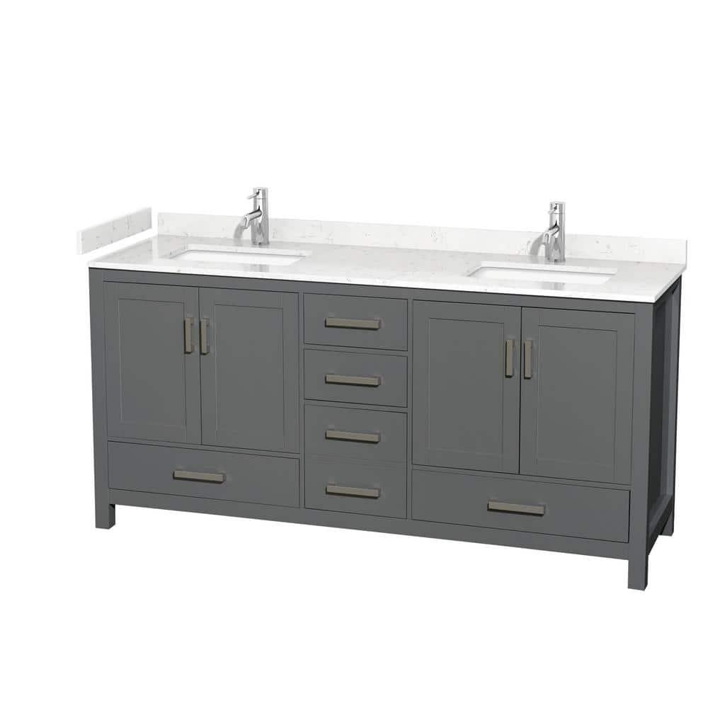 Wyndham Collection Sheffield 72" Freestanding Double Bathroom Vanity with Cultured Marble Top & Reviews | Wayfair