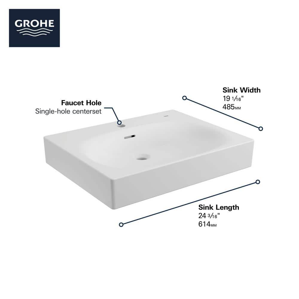 Eurocube® Alpine White Rectangular Wall Mount Bathroom Sink with Overflow
