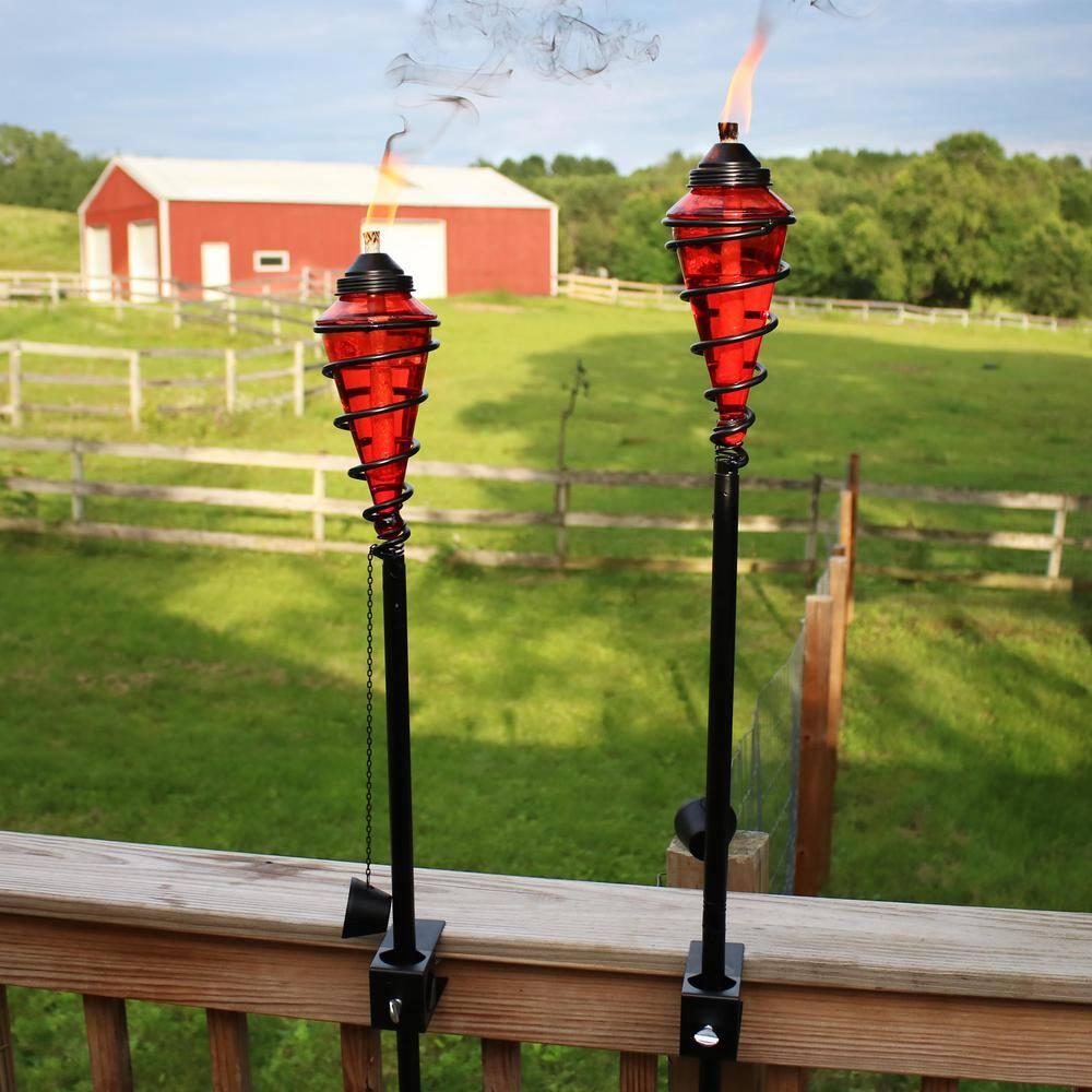 Sunnydaze Outdoor Adjustable Height Glass and Metal Swirl Patio and Lawn Torch Set - Red - 2pk