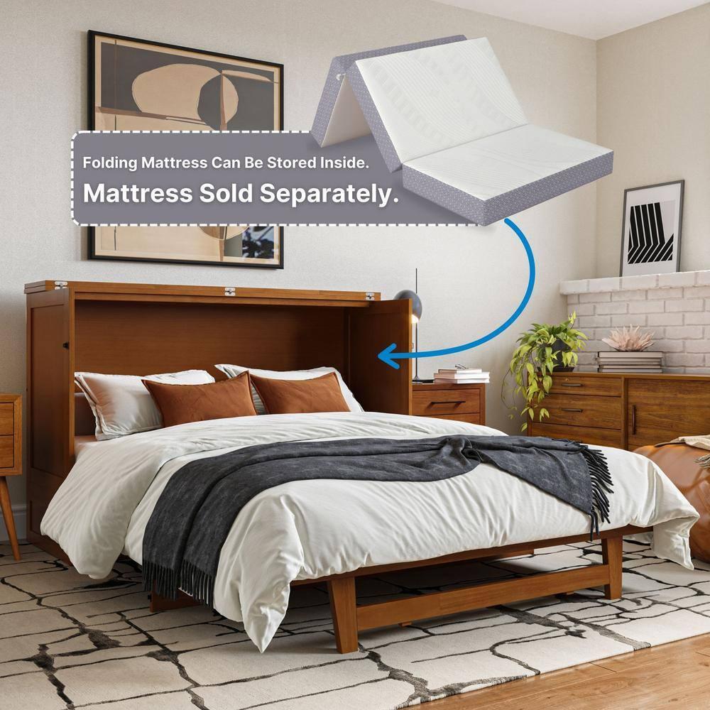 AFI Sedona Queen Murphy Bed Chest with Drawer & Built-in Charger, Light Toffee