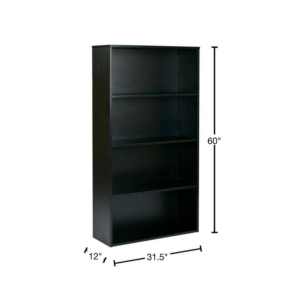 TJUNBOLIFE OSP Designs Prado 4- Bookcase with 3/4-Inch Shelves and 2 Adjustable/2 Fixed Shelves  60-Inch  Black