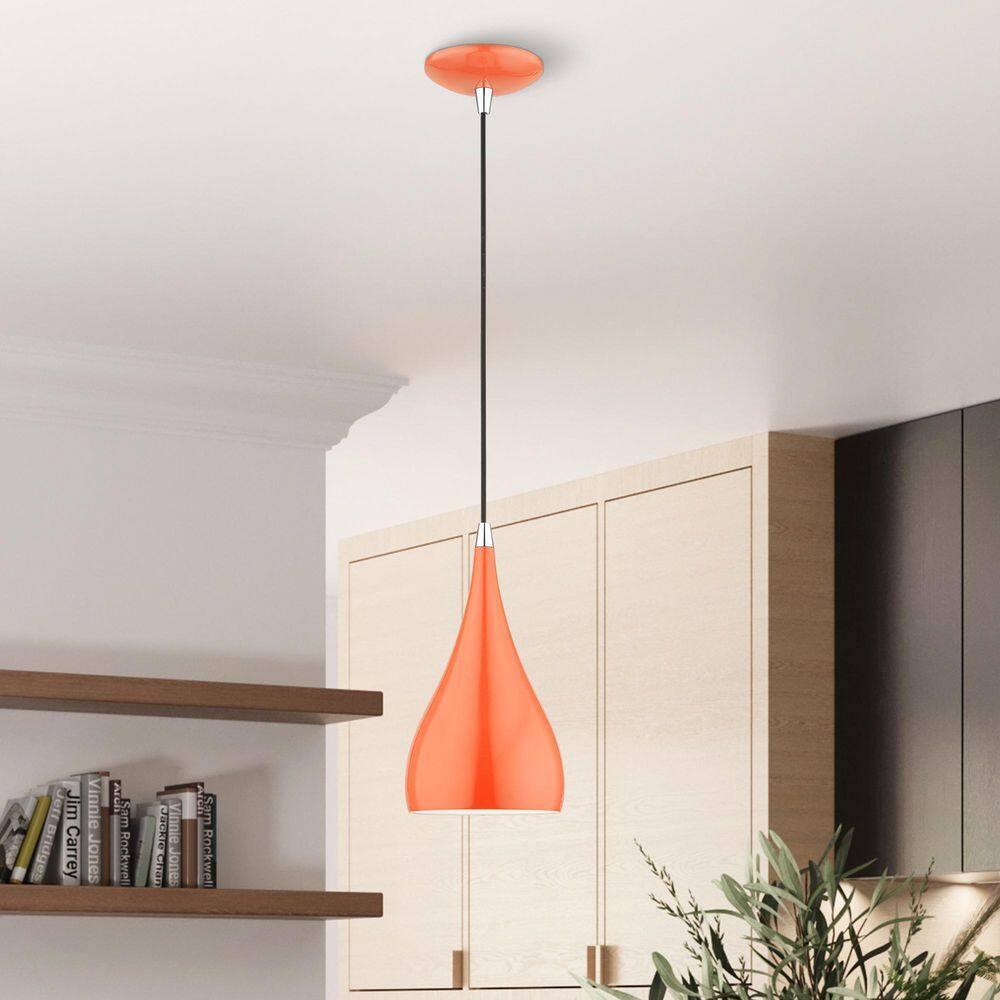 Livex Lighting Amador 1 - Light Pendant in  Shiny Orange/Polished Chrome