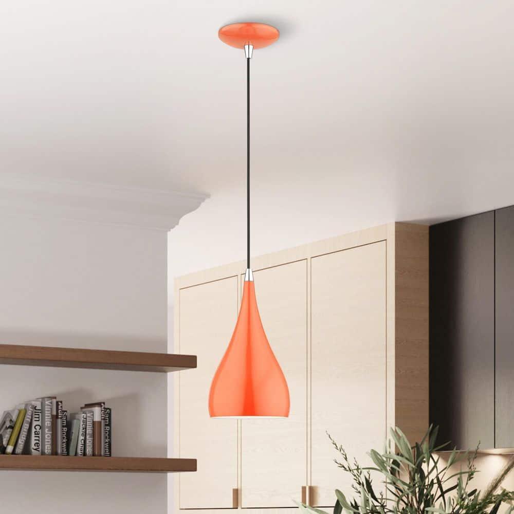 Livex Lighting Amador 1 - Light Pendant in  Shiny Orange/Polished Chrome