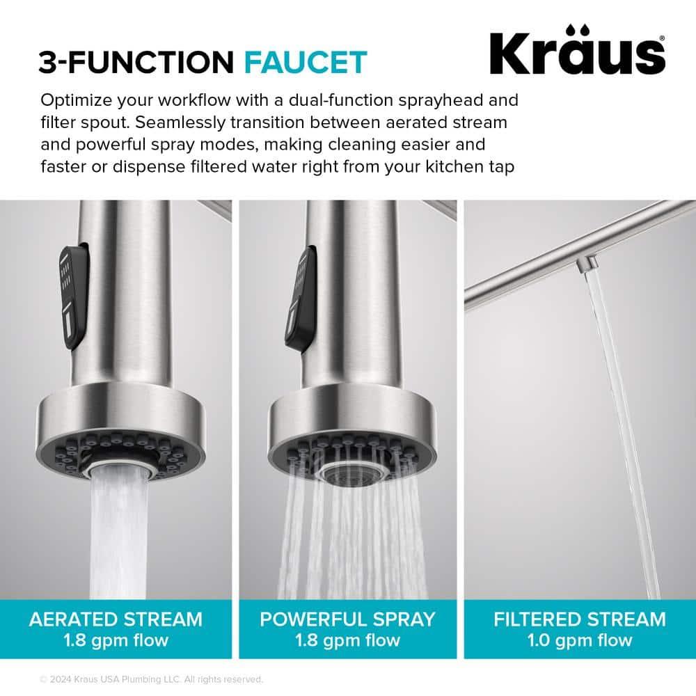 KRAUS Bolden 2-in-1 Commercial Style Pull-Down Single Handle Water Filter Kitchen Faucet for Reverse Osmosis or Water Filtration System
