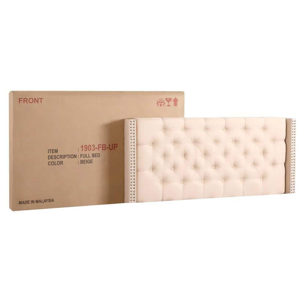 Passion Furniture Julie Beige Tufted Upholstered Low Profile Queen Panel Bed