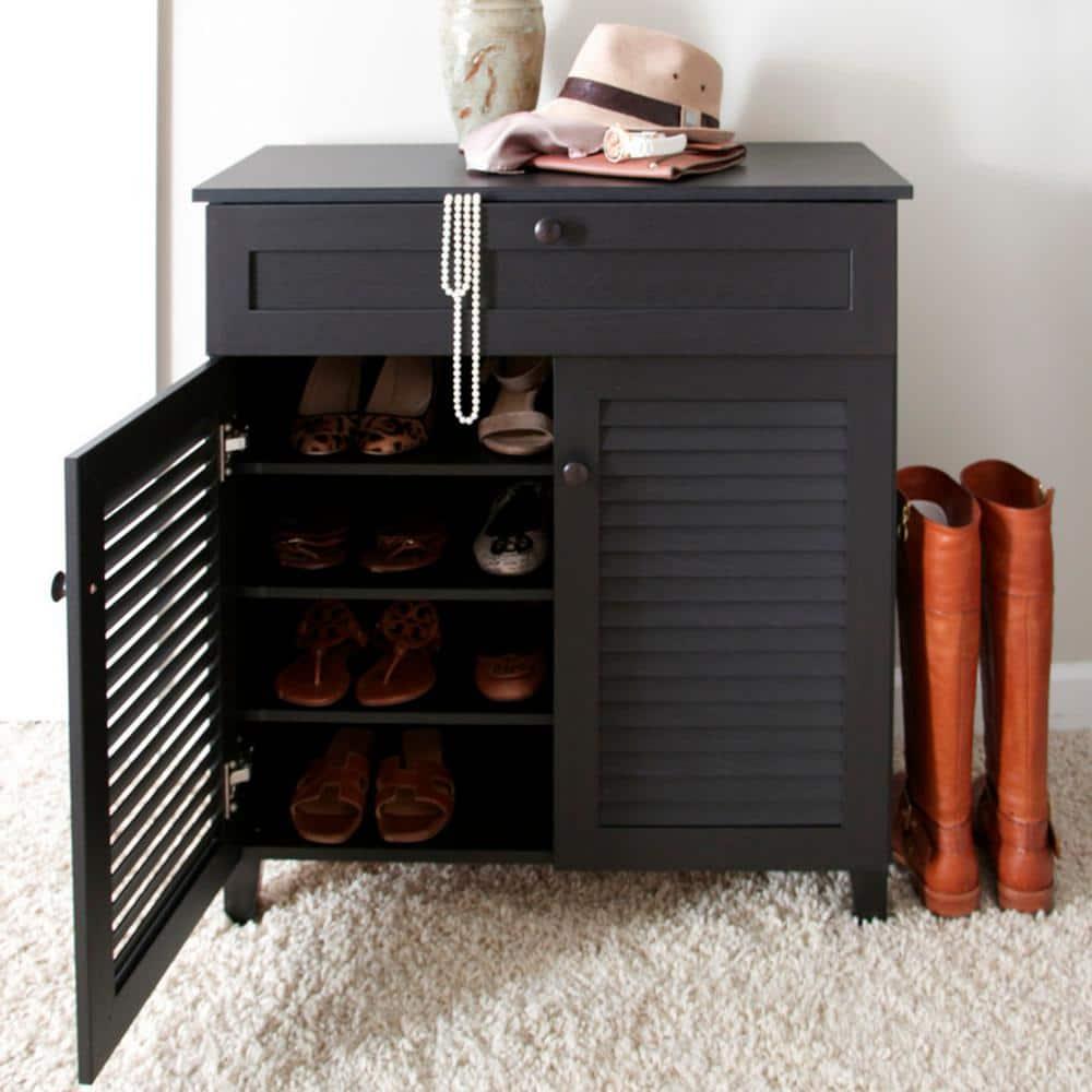Calvin Shoe - Storage Cabinet - Espresso - Baxton Studio: Modern Organizer with 4 Shelves & Drawer