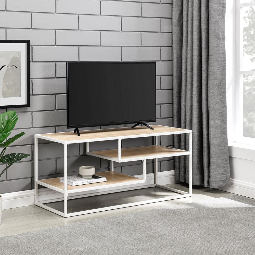 Floating Wood Shelf TV Stand for TVs up to 43 Inches Coastal Oak / White