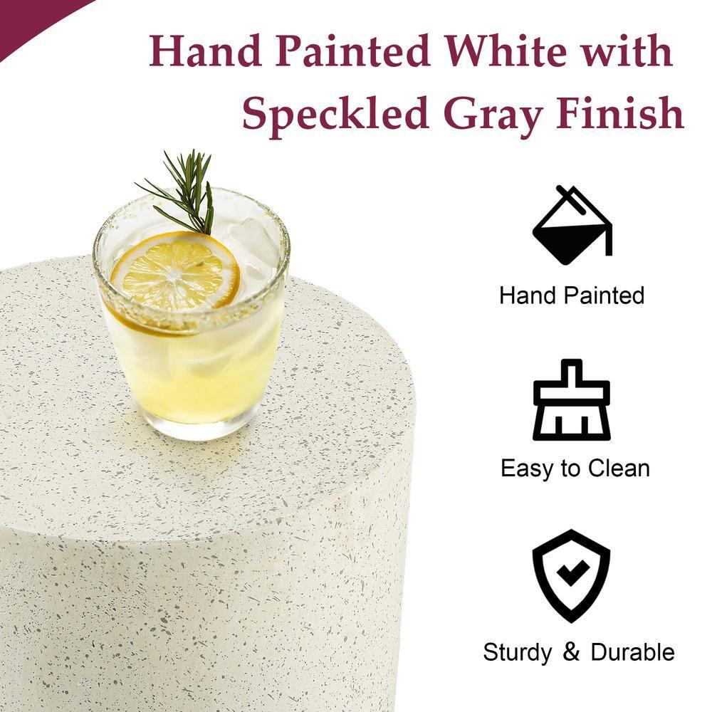 LuxenHome Patio Side Table, 18'' Cream with Speckled Gray Cement Round End Table,Accent Table for Outdoor Indoor, Garden Stool Plant Stand Off-White