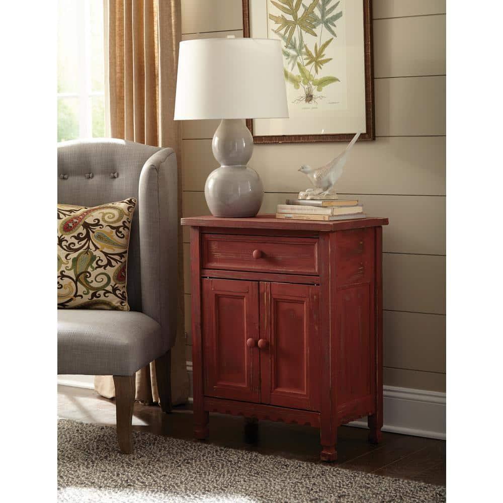 Alaterre Furniture Country Cottage Accent Cabinet, Antique Farmhouse Style Shelf and Square Turned Legs, Pine/Acacia Hardwood for Living Room, Red