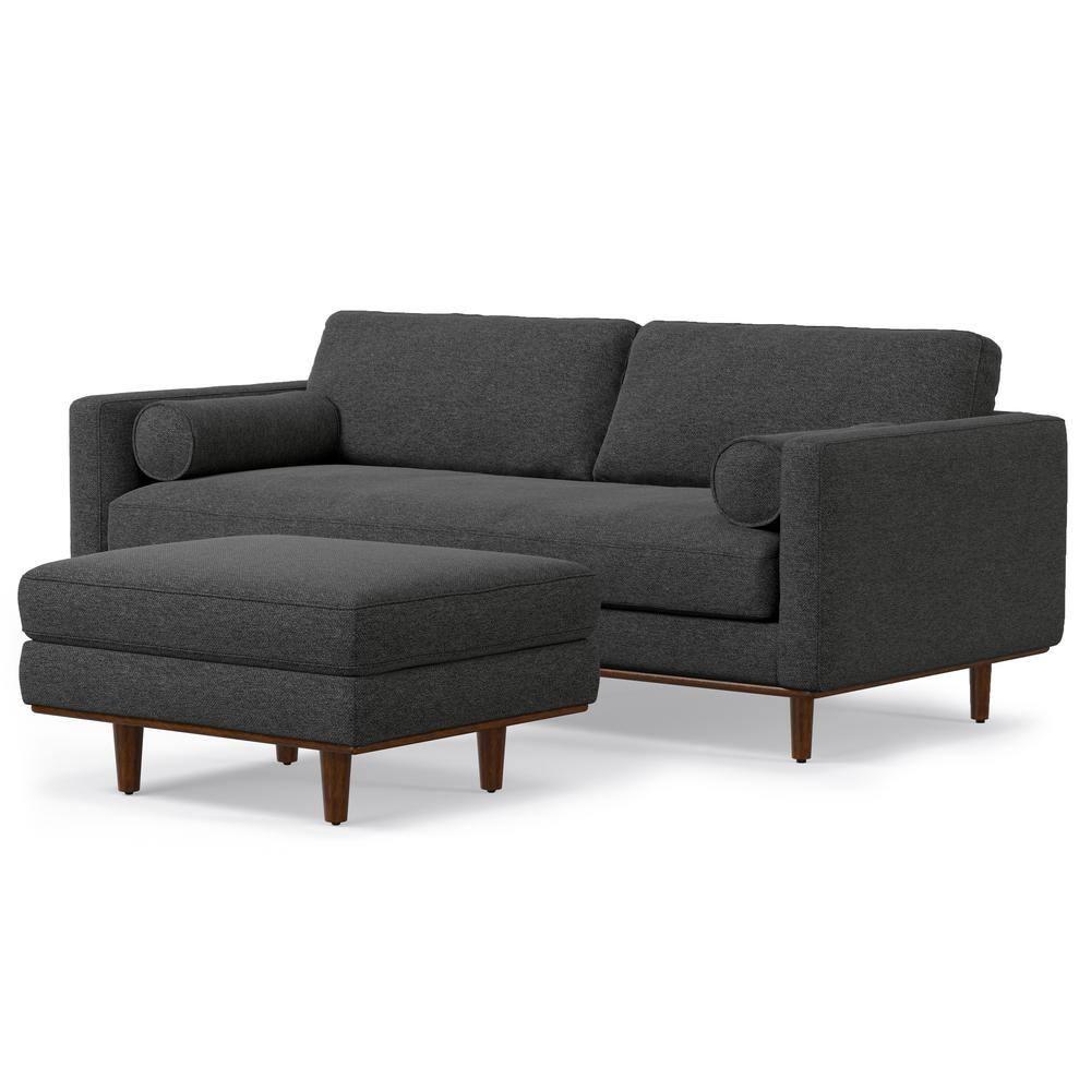 Simpli Home Morrison  Sofa and Ottoman Set in Woven-Blend Fabric
