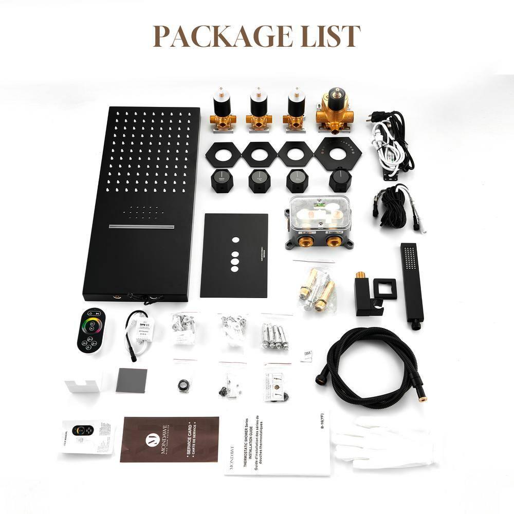 Large Matte Black Dual Shower Head System with LED and Bluetooth Speaker