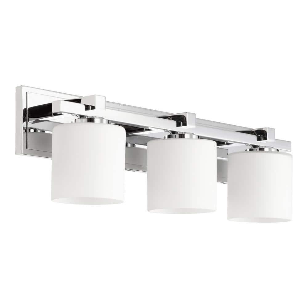 3 Light Cylinder Bath Vanity In Style 24 Inches Wide By 7.5 Inches High-Chrome Finish-Satin Opal Glass Color Quorum Lighting 5369-3-14