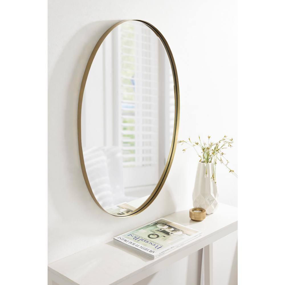Kate and Laurel Rollo Midcentury Oval Metal Framed Mirror, 20 x 30, Gold, Decorative Modern Mirror Decor for Wall