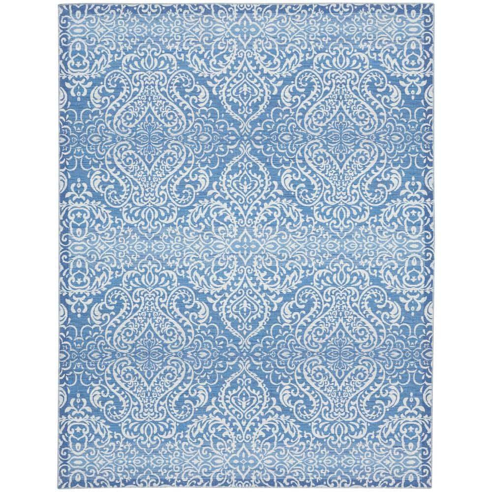 Waverly Washables Collection 7'10" x 9'10" Blue Damask Indoor Rug