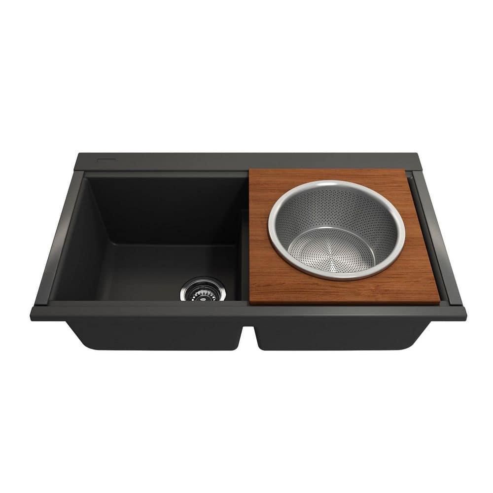BOCCHI 2320 0014 Wood Board w Large Round Stainless Steel Mixing Bowl & Colander