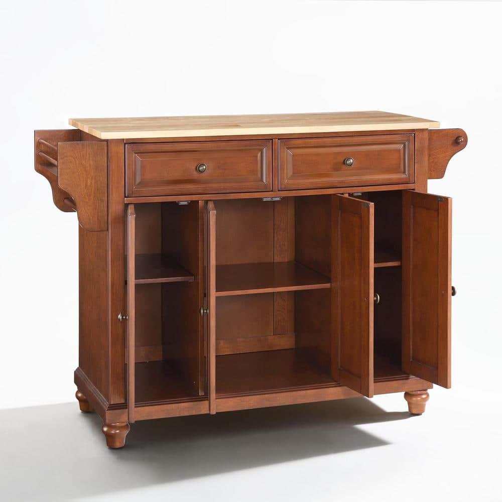 Crosley Furniture Cambridge Natural Wood Top Kitchen Island in Cherry