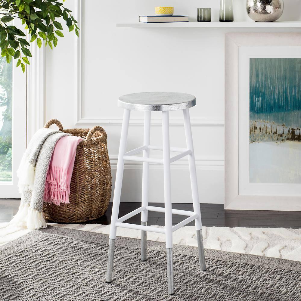 Kenzie 30''H Silver Dipped Bar Stool - FOX3212 - White - Safavieh Couture