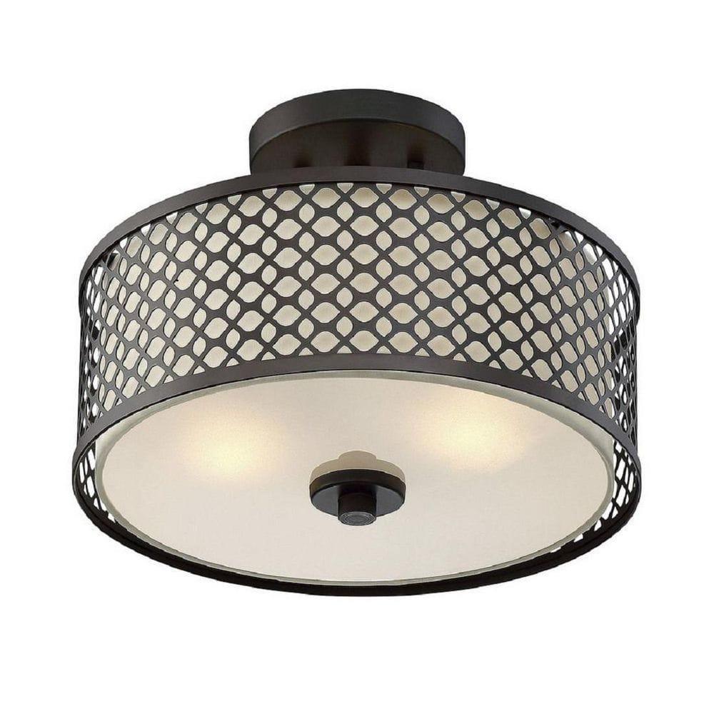 Elegant 13" Oil Rubbed Bronze Drum Ceiling Light with Cream Fabric Shade