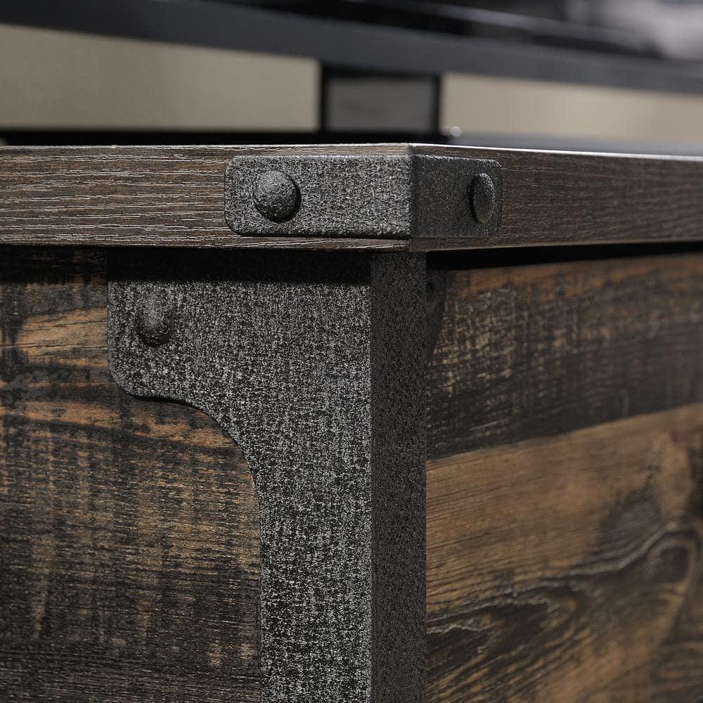 Steel River TV Stand for TVs up to 55" Brown - Sauder: Industrial Style, Open Shelving, Metal Frame