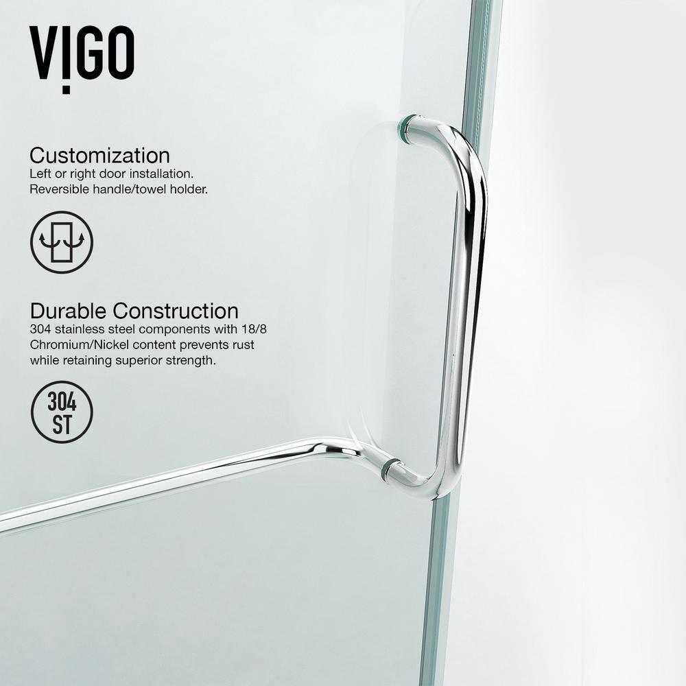 VIGO Monteray 46" W x 30" D x 73" H Hinged Frameless Shower Enclosure with 3/8  Clear Glass VG6011CHCL48