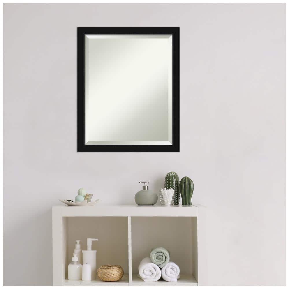 Amanti Art Beveled Bathroom Wall Mirror - Avon Frame Avon Black Narrow Outer Size: 18 x 22 in