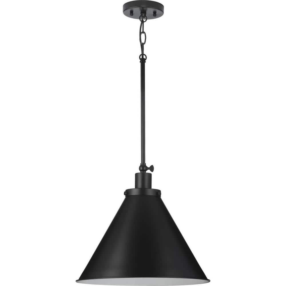 Progress Lighting Hinton 1-Light Pendant, Matte Black, Cone Shade