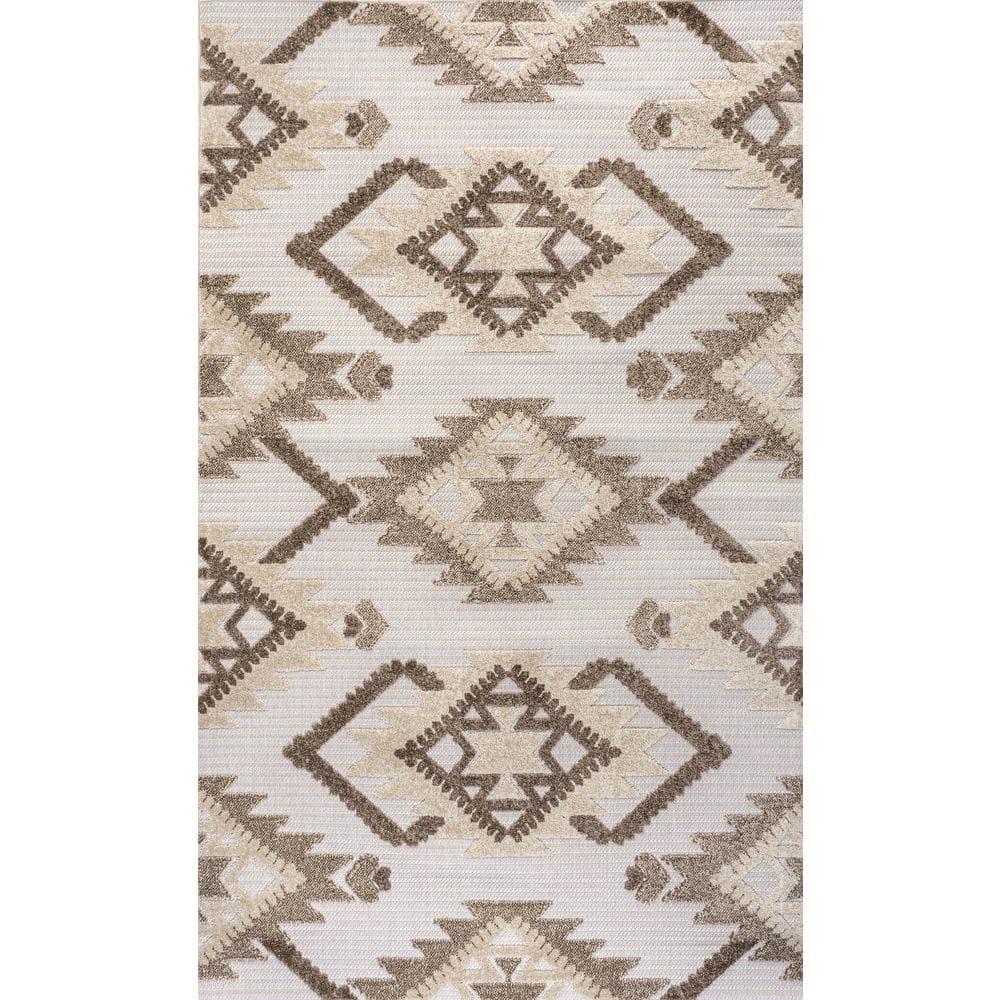 4'x6' Sumak High-Low Pile Neutral Diamond Kilim, Brown/Ivory - JONATHAN Y