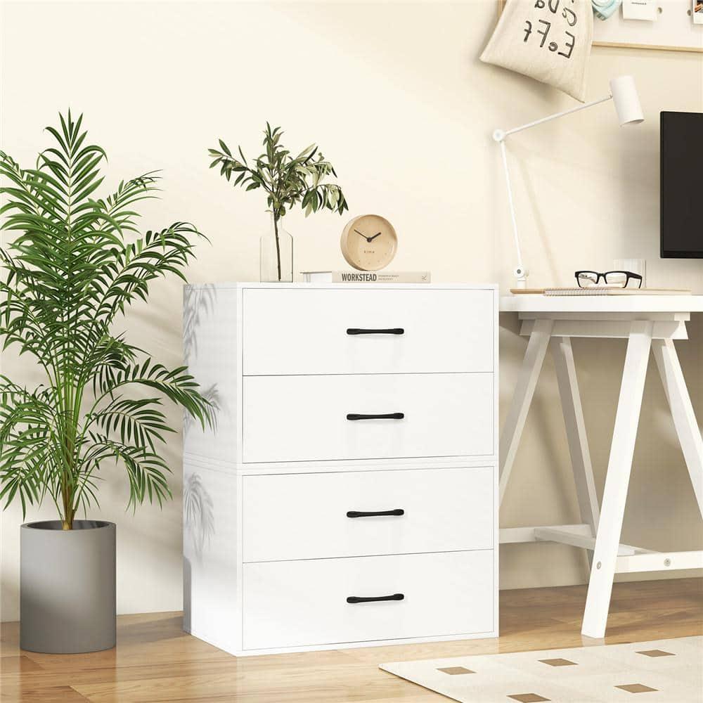 LOKO 2-Drawer Stackable Dresser, Lateral File Cabinet with Metal Handle, Horizontal Storage Cabinet with Anti-Topping Kits, Stacking Drawer Chest for Living Room, Study, Office (1, White)