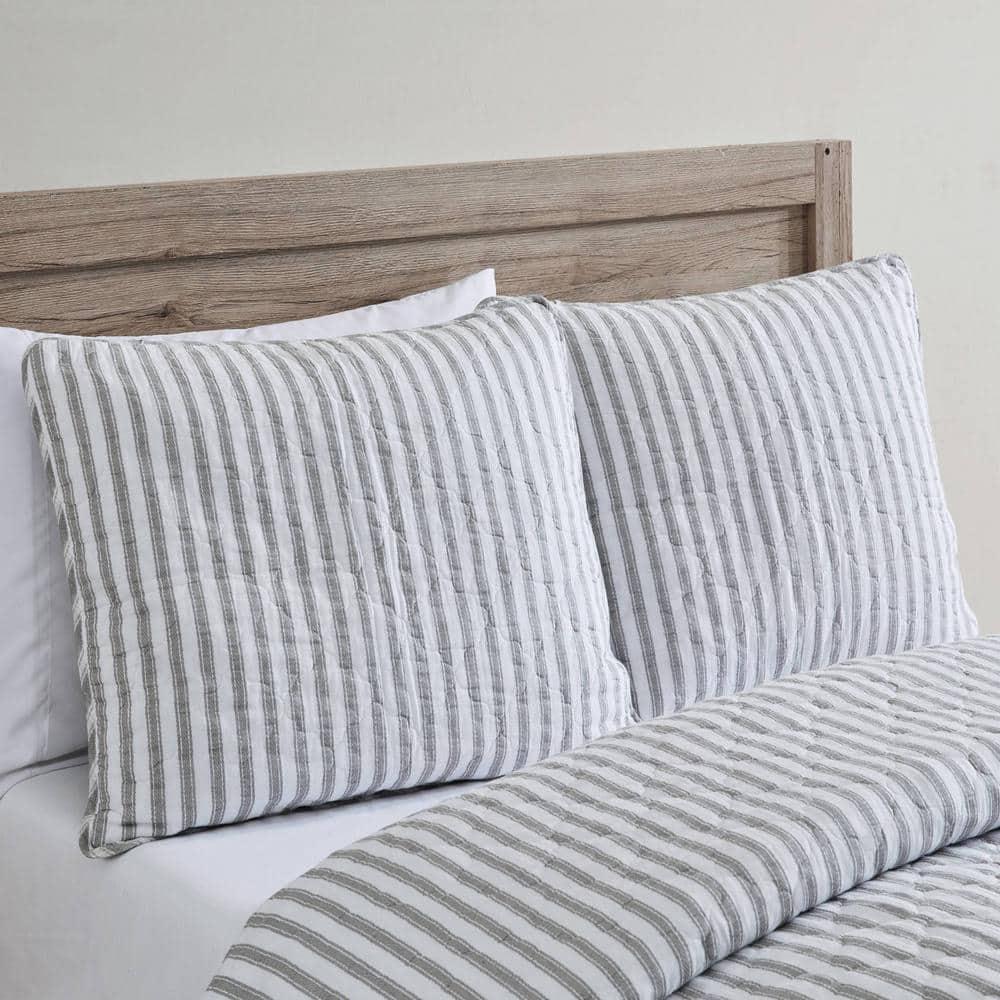 Twin Willow Way Ticking Stripe Quilt & Sham Set Gray - Stone Cottage: Twin Coverlet Set with Pillow Sham