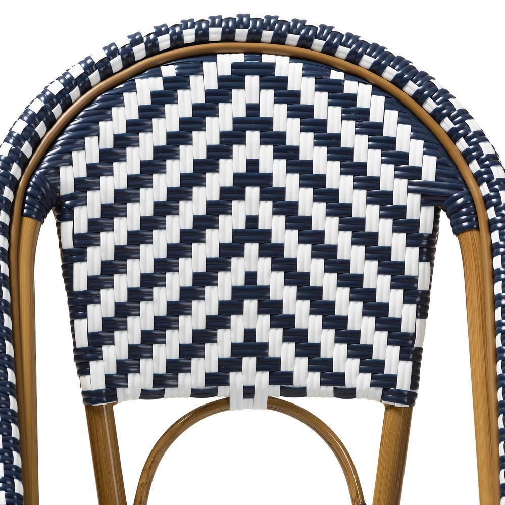 Set of 2 Celie Indoor and Outdoor Stackable Bistro Dining Chairs White/Blue - BaxtonStudio
