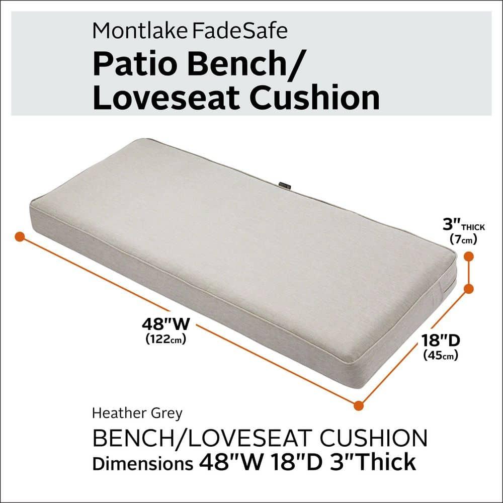Classic Accessories Montlake FadeSafe Water-Repellent 48 x 18 x 3 Inch Outdoor Bench Cushion, Heather Grey