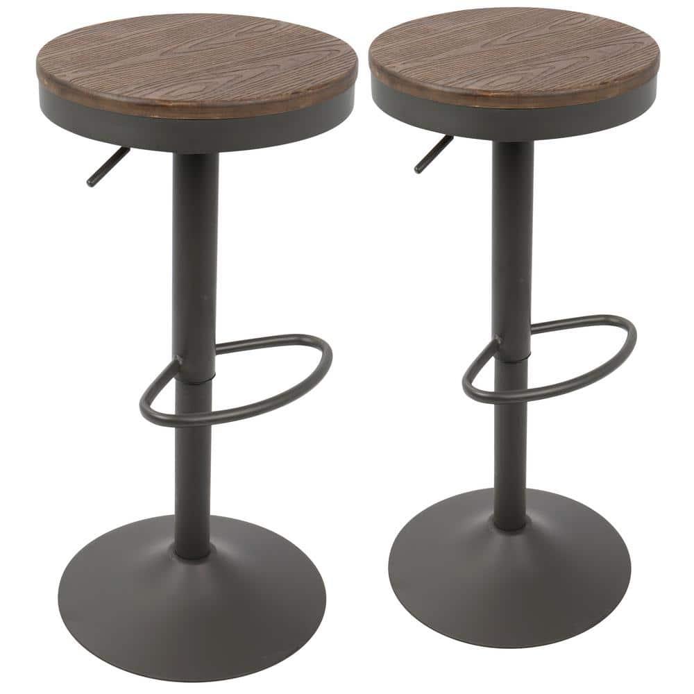 Set of 2 Dakota Adjustable Industrial Barstools Gray - Lumisource