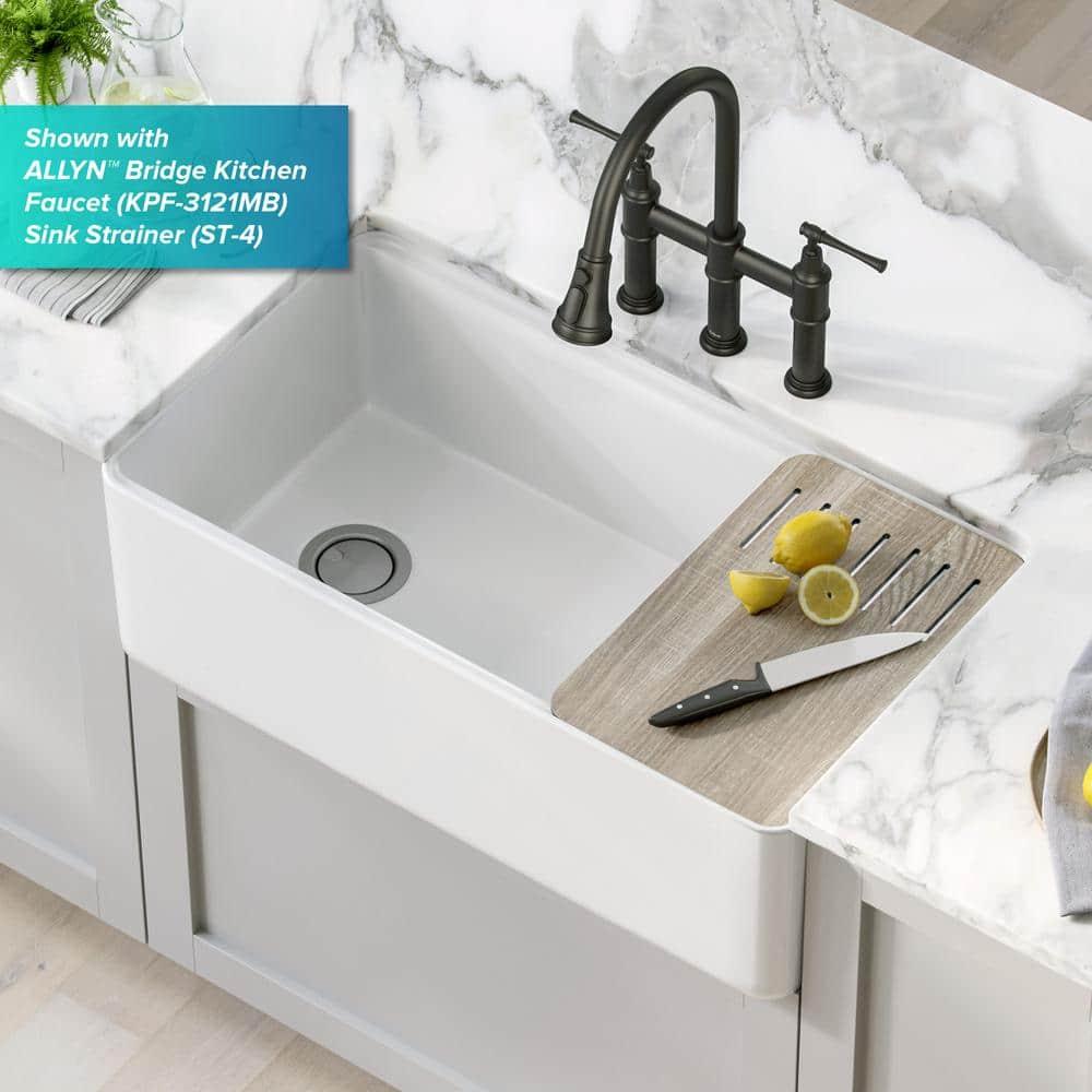 KRAUS Turino™ Workstation 33" L Farmhouse Reversible Apron Front Fireclay Single Bowl Kitchen Sink